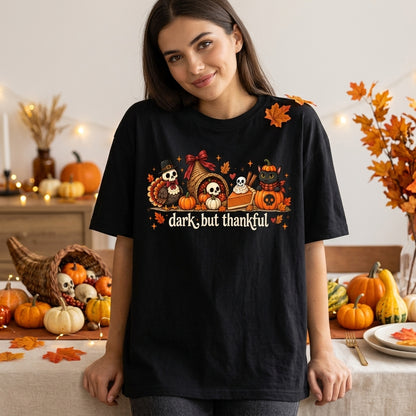 Dark But Thankful Gothic Thanksgiving Sweatshirt - Spooky Skeleton Turkey T-shirt Hoodie - mockup 3
