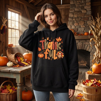 Retro Thankful Fall Typography T-shirt Sweatshirt Hoodie – Cozy Thanksgiving Gift for Women - mockup 1
