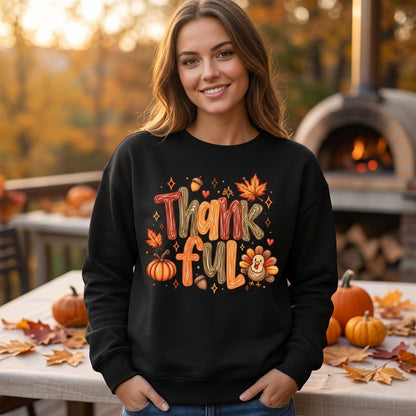 Retro Thankful Fall Typography T-shirt Sweatshirt Hoodie – Cozy Thanksgiving Gift for Women - mockup 2