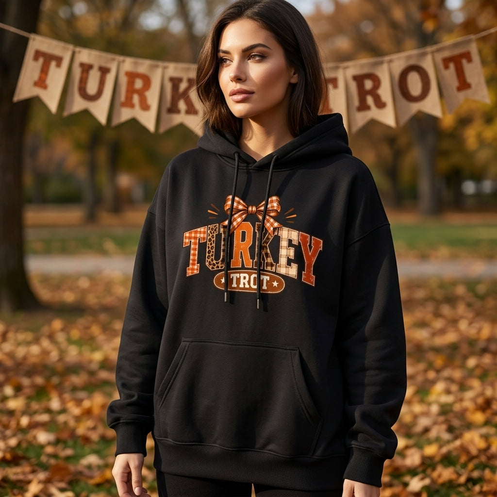 Custom Turkey Trot Bow T-shirt Sweatshirt Hoodie – Thanksgiving Family Running Team - mockup 1