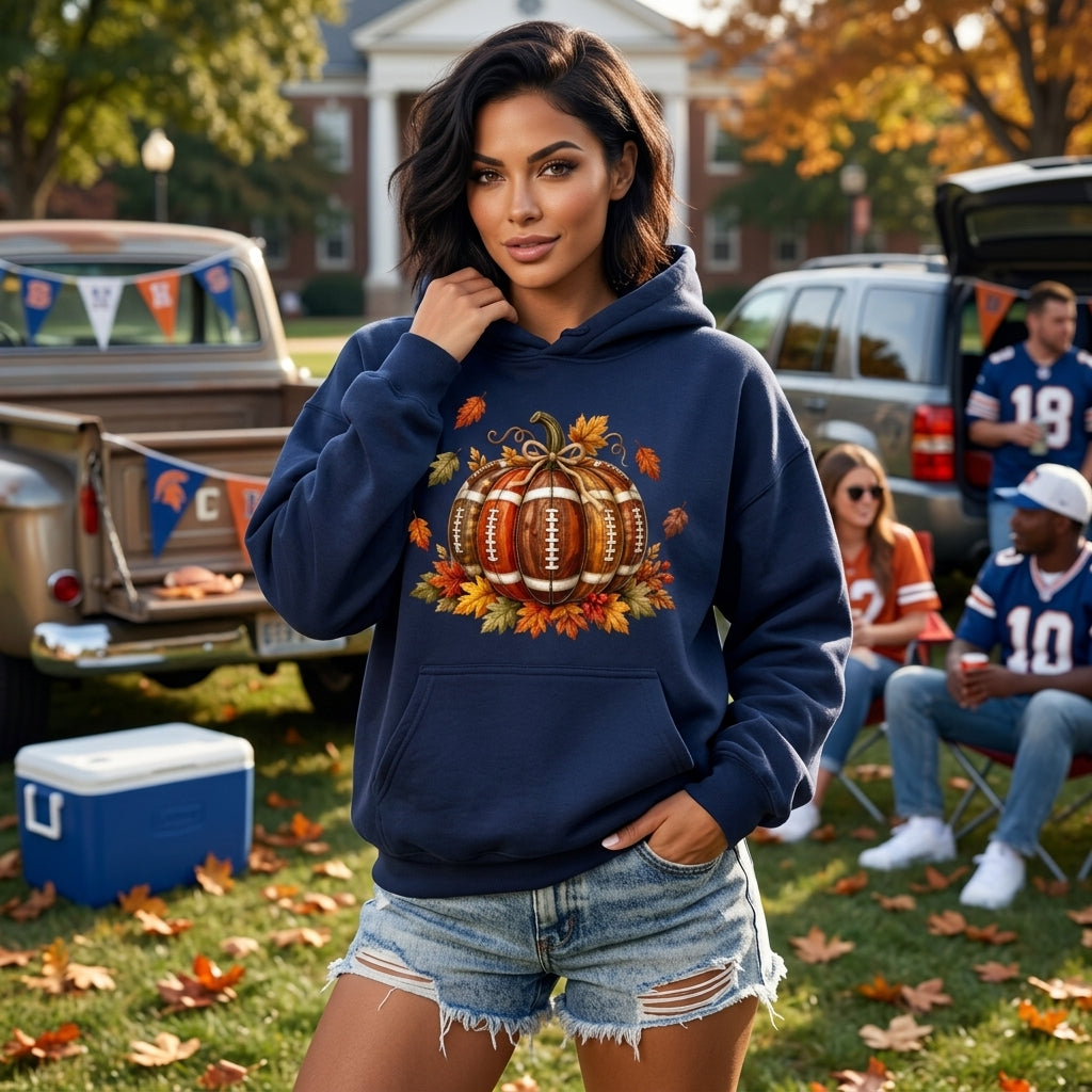 Football Pumpkin Graphic T-shirt Sweatshirt Hoodie – Fall Game Day Apparel - mockup 2
