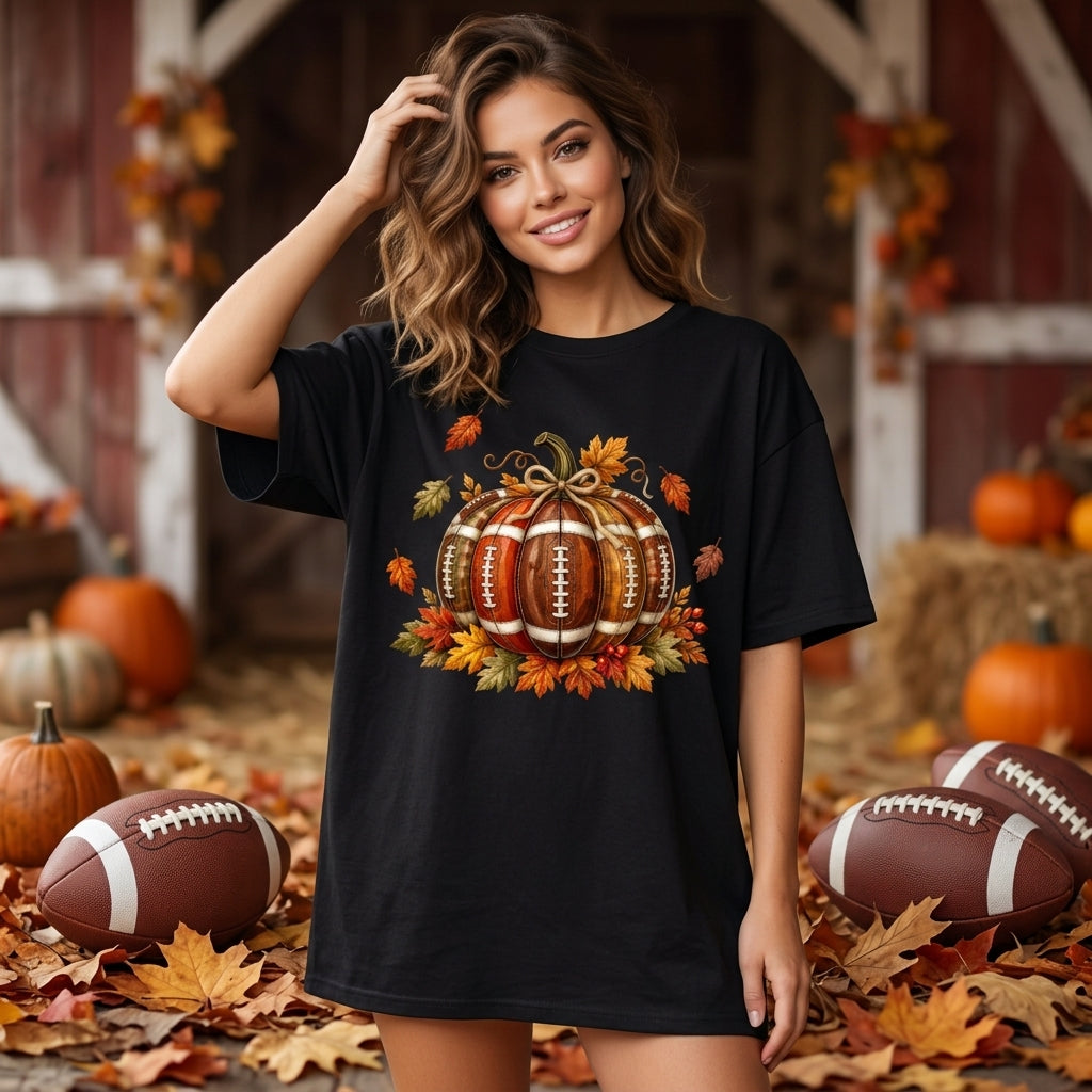 Football Pumpkin Graphic T-shirt Sweatshirt Hoodie – Fall Game Day Apparel - mockup 3