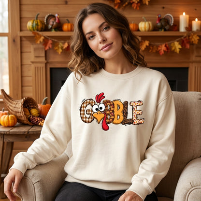 Cute Gobble Turkey Patchwork Thanksgiving T-shirt Sweatshirt Hoodie – Matching Family Holiday Gift - mockup 1