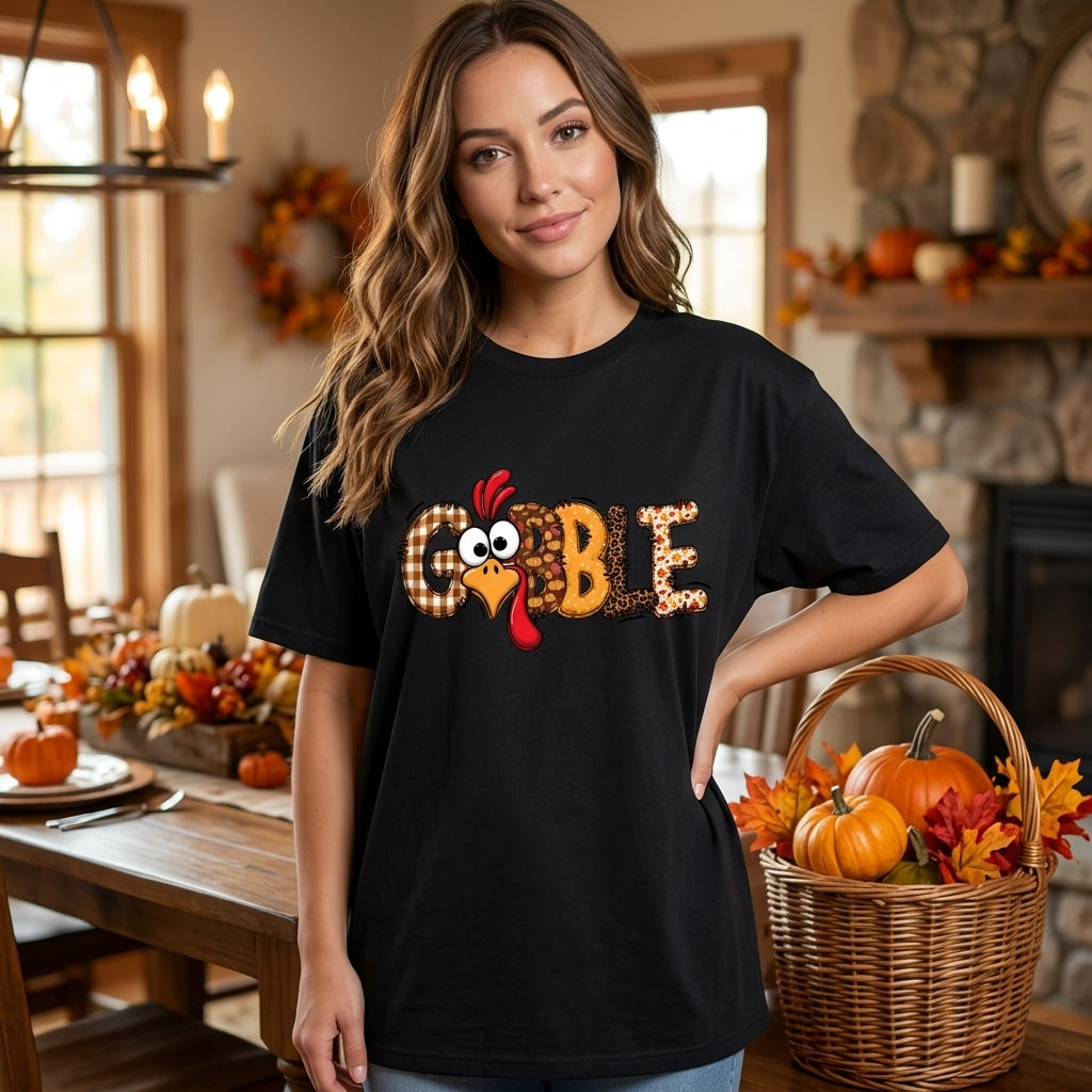Cute Gobble Turkey Patchwork Thanksgiving T-shirt Sweatshirt Hoodie – Matching Family Holiday Gift - mockup 3