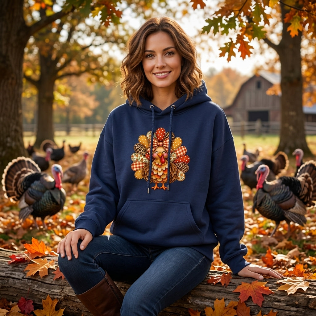 13 Preppy Thanksgiving Turkey T-shirt Sweatshirt Hoodie – Fall Animal Graphic Tee - mockup 2