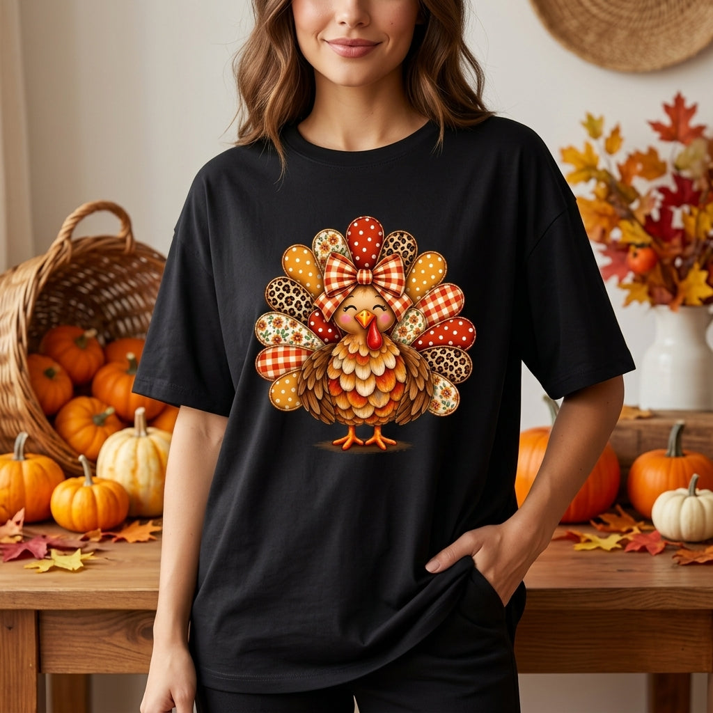 13 Preppy Thanksgiving Turkey T-shirt Sweatshirt Hoodie – Fall Animal Graphic Tee - mockup 3