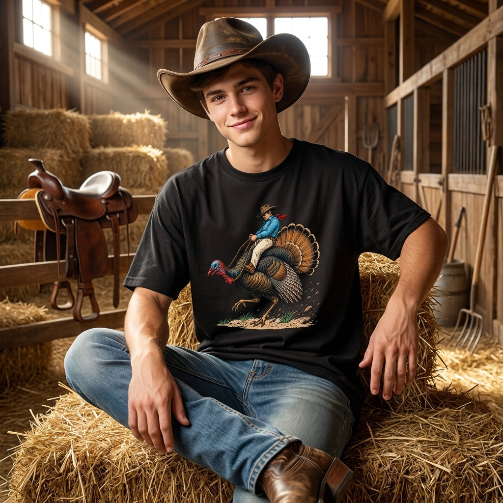 Cowboy Turkey Rodeo Graphic T-shirt Sweatshirt Hoodie – Funny Western Thanksgiving Gift - mockup 3
