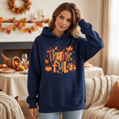 Retro Thankful Fall Typography Sweatshirt – Cozy Thanksgiving Graphic T-shirt for Women - mockup 2