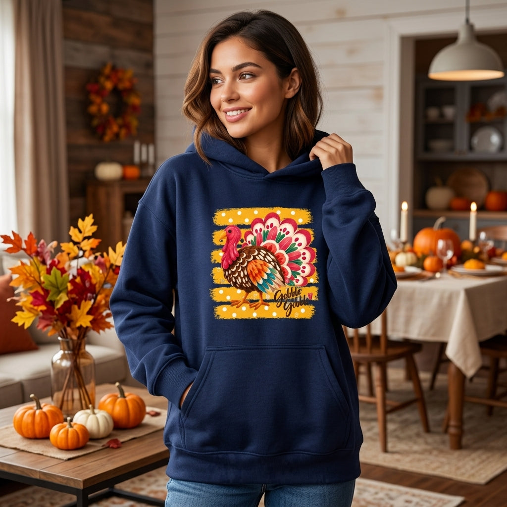 Colorful Gobble Gobble Thanksgiving Turkey T-shirt Sweatshirt Hoodie – Funny Turkey Day Women's Gift - mockup 2