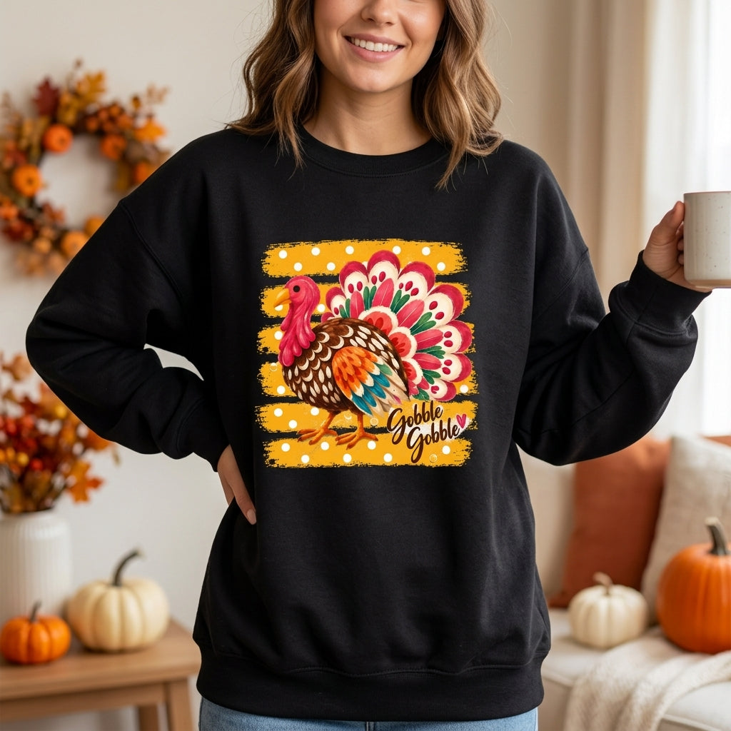 Colorful Gobble Gobble Thanksgiving Turkey T-shirt Sweatshirt Hoodie – Funny Turkey Day Women's Gift - mockup 3