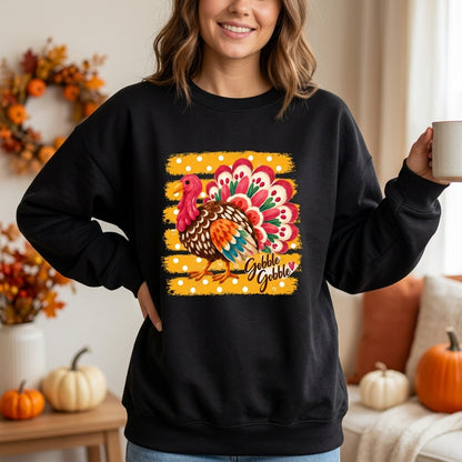 Colorful Gobble Gobble Thanksgiving Turkey T-shirt Sweatshirt Hoodie – Funny Turkey Day Women's Gift - mockup 3