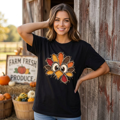 Faux Ripped Turkey Reverse Applique T-shirt Sweatshirt Hoodie – Funny Thanksgiving Tee - mockup 3
