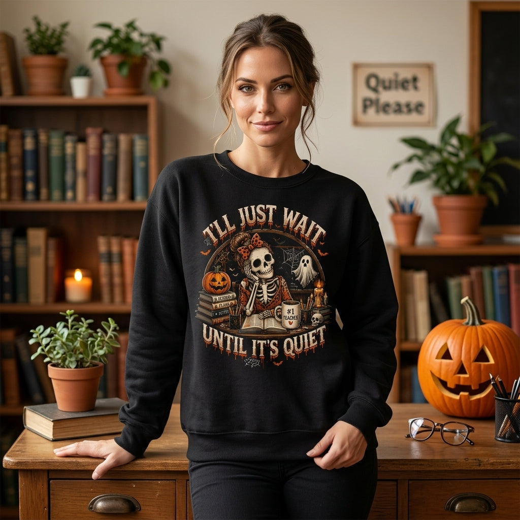 I'll Just Wait Until It's Quiet Skeleton Teacher Halloween T-shirt Sweatshirt Hoodie - Funny Educator Gift - mockup 2