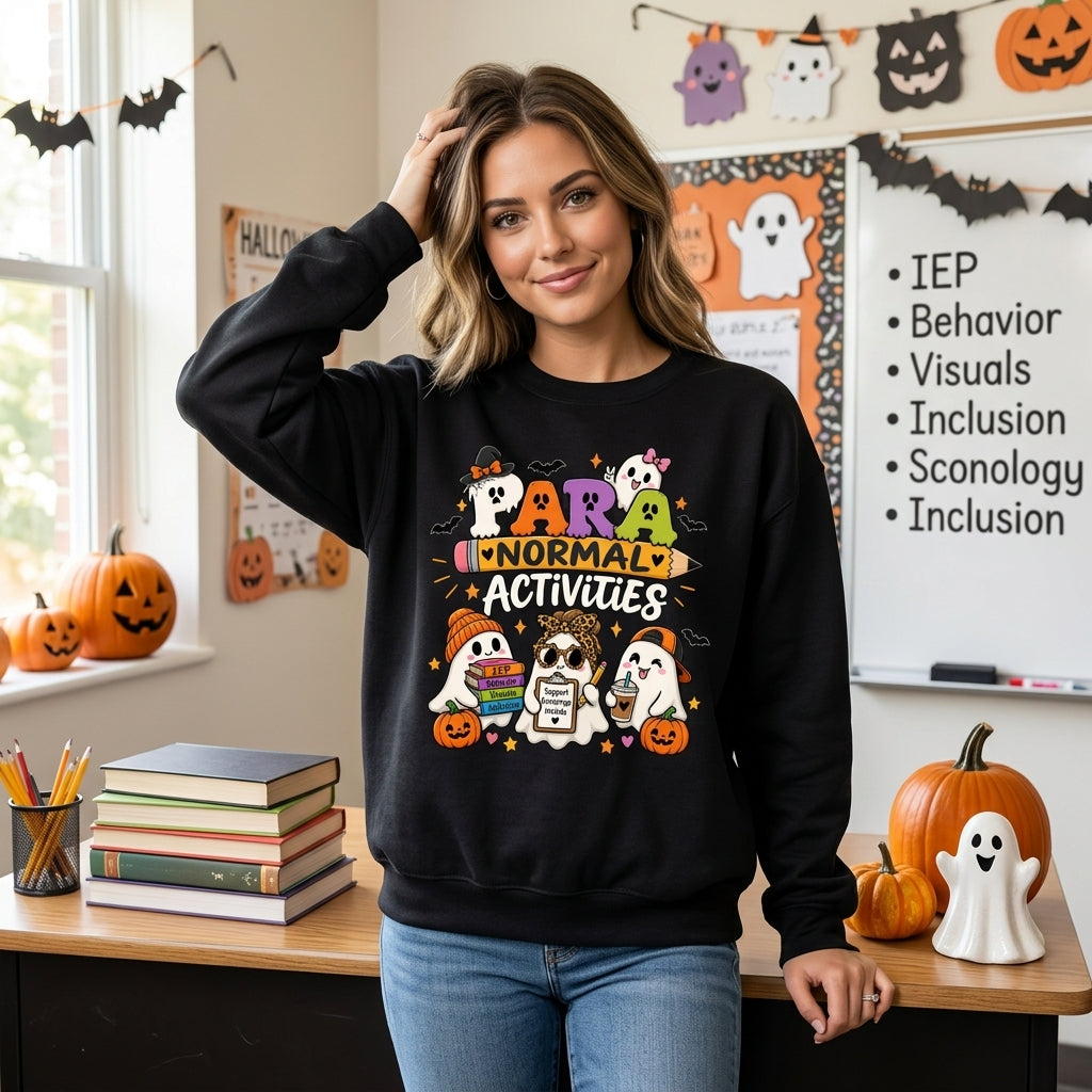 Para Normal Activities SPED Teacher Ghost Halloween T-shirt Sweatshirt Hoodie - Cute Paraprofessional Gift - mockup 2
