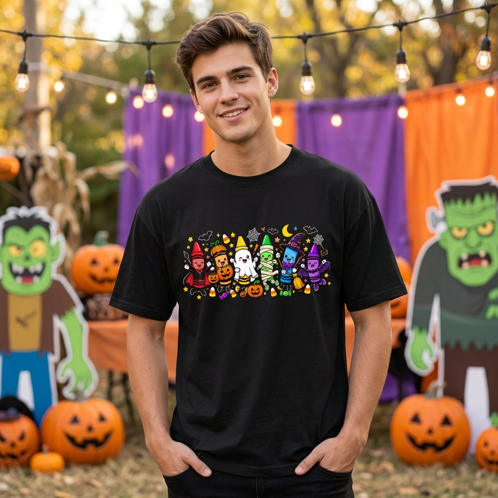 Spooky Halloween Crayons Teacher T-Shirt Sweatshirt Hoodie – Cute Classroom Costume - mockup 3