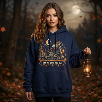 Off to Stir The Pot Witch Black Cat Halloween Spooky T-Shirt Sweatshirt Hoodie - mockup 2