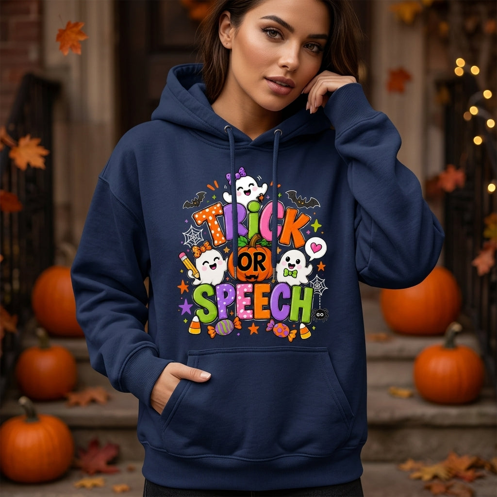 Cute Trick Or Speech Therapy Halloween T-shirt Sweatshirt Hoodie for SLP Teachers - mockup 2