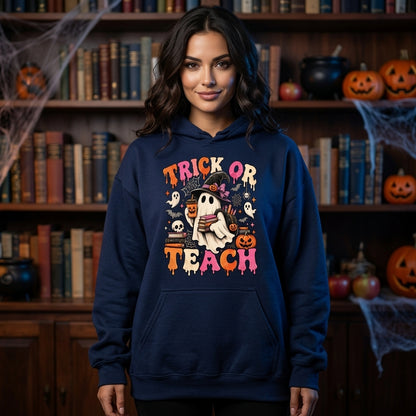 Trick Or Teach Groovy Teacher Halloween Retro Ghost T-shirt Sweatshirt Hoodie – Teacher Gift - mockup 2