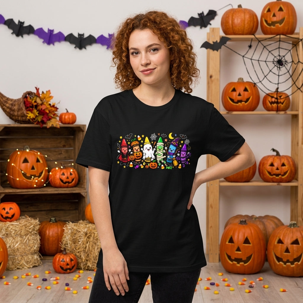 Spooky Halloween Crayons Teacher Classroom T-Shirt Sweatshirt Hoodie – Cute School Gift - mockup 3