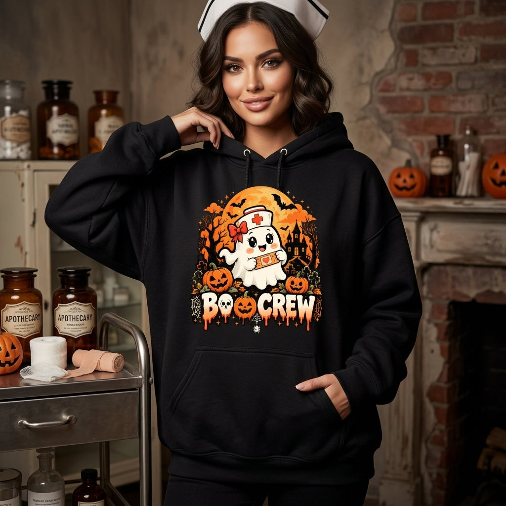 Nurse Halloween Ghost Boo Crew T-shirt Sweatshirt Hoodie - Cute Spooky Nurse Gift - mockup 1