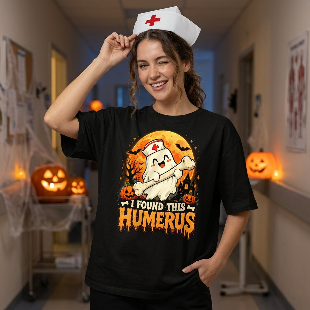 Funny Nurse Ghost I Found This Humerus T-shirt Sweatshirt Hoodie – Cute Halloween Healthcare Gift - mockup 3