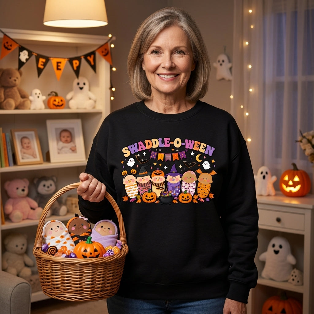 Swaddle-O-ween Cute Halloween Babies T-shirt Sweatshirt Hoodie - Festive Fall Gift - mockup 2