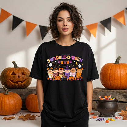 Swaddle-O-ween Cute Halloween Babies T-shirt Sweatshirt Hoodie - Festive Fall Gift - mockup 3