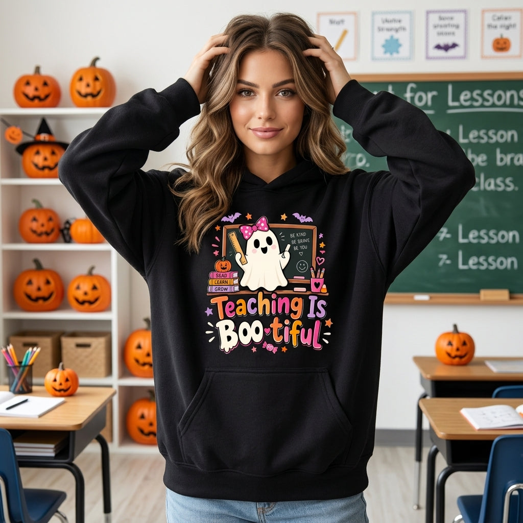 Teaching Is Boo-tiful Ghost Teacher Halloween T-shirt Sweatshirt Hoodie for Educators - mockup 1
