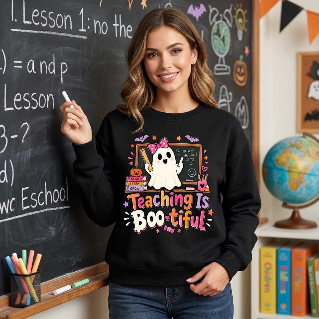 Teaching Is Boo-tiful Ghost Teacher Halloween T-shirt Sweatshirt Hoodie for Educators - mockup 2