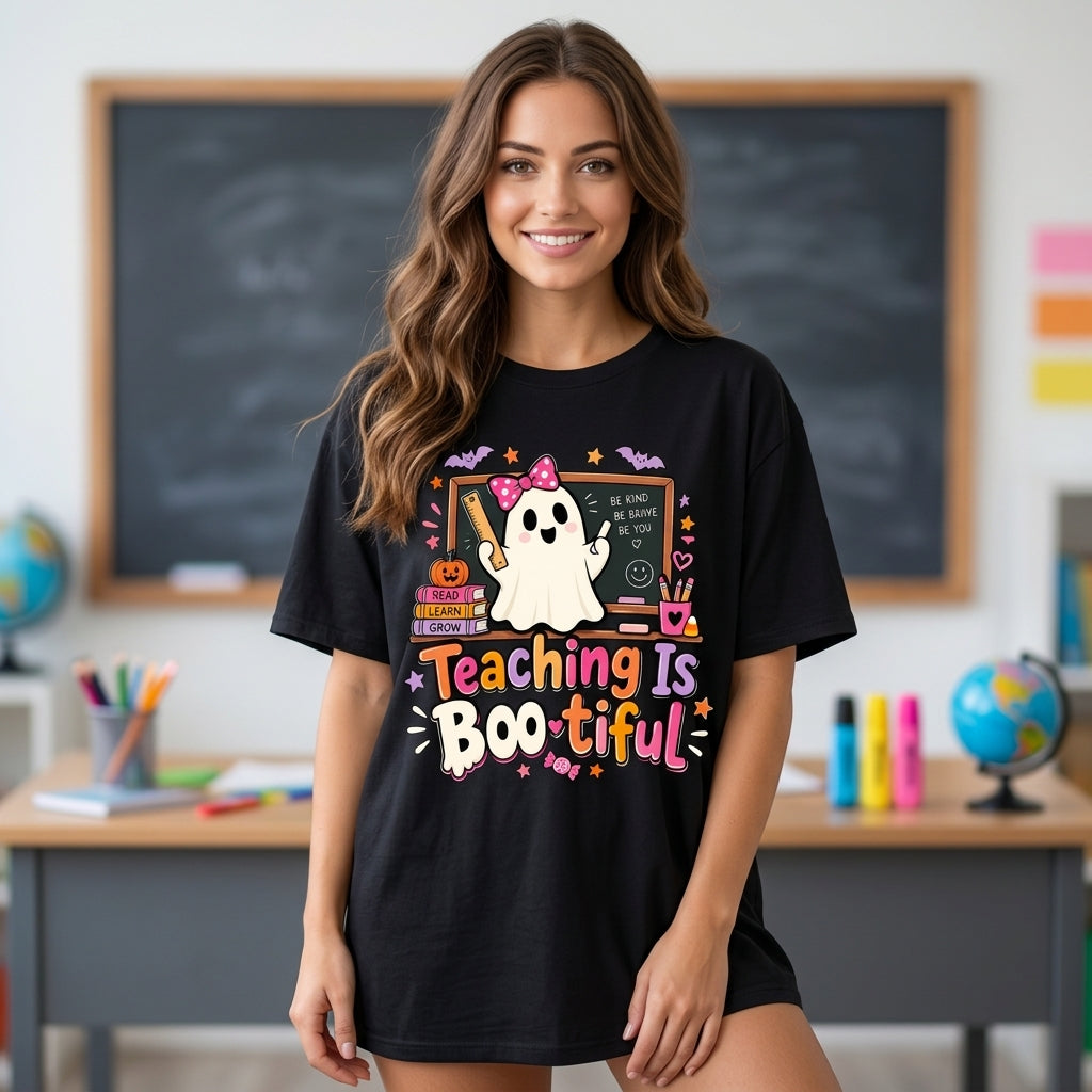 Teaching Is Boo-tiful Ghost Teacher Halloween T-shirt Sweatshirt Hoodie for Educators - mockup 3