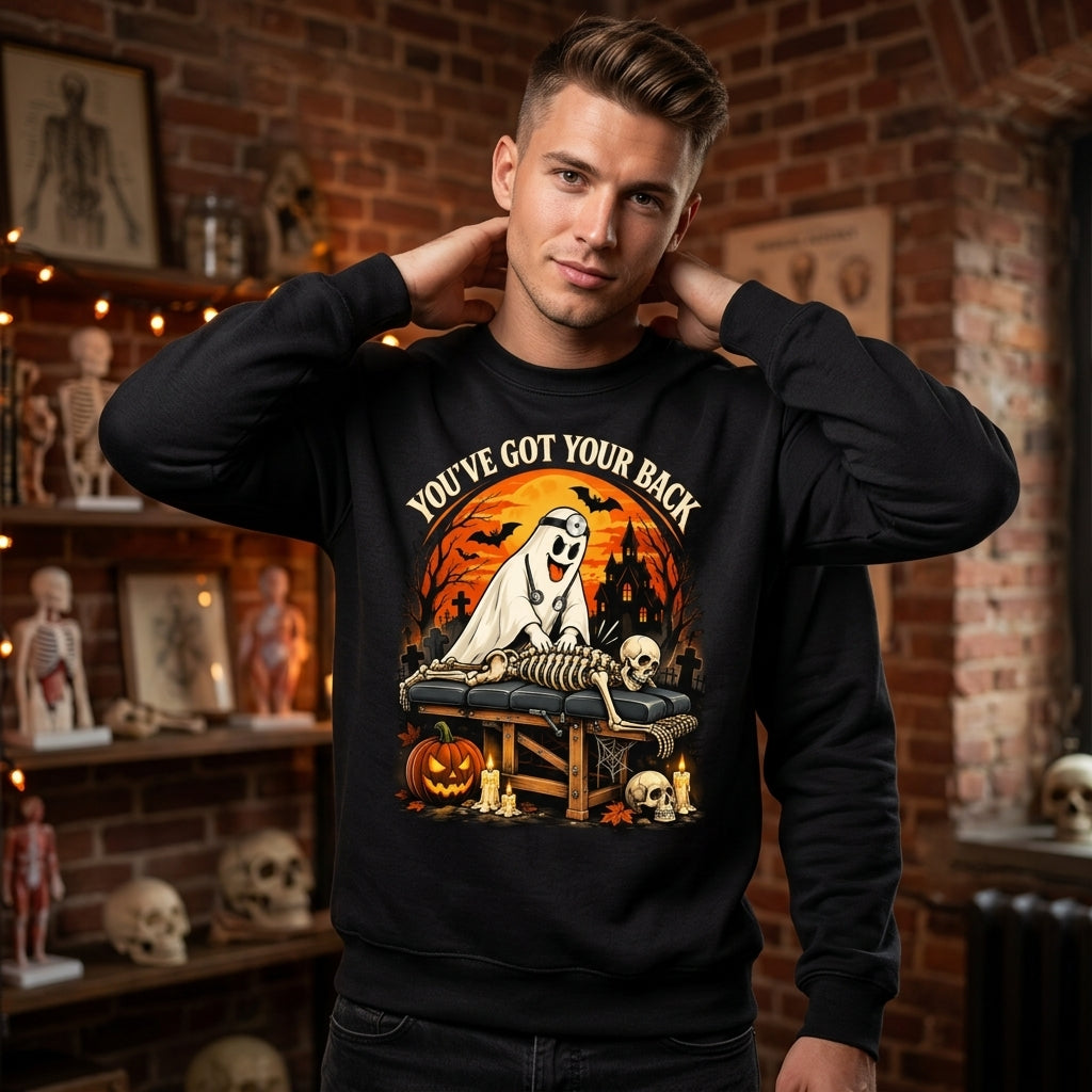 Ghost Chiropractor Halloween T-shirt Sweatshirt Hoodie - Funny Medical Professional Gift - mockup 2