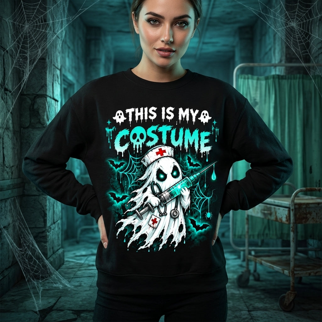 This Is My Scary Nurse Costume Ghost Halloween T-shirt Sweatshirt Hoodie for Healthcare Workers - mockup 2