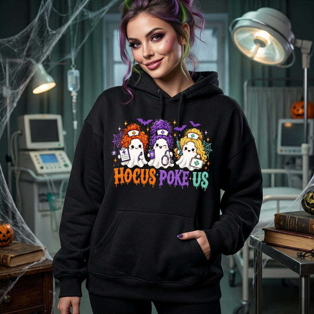 Hocus Poke Us Nurse Halloween T-shirt Sweatshirt Hoodie – Funny Ghost Nurse Gift - mockup 1