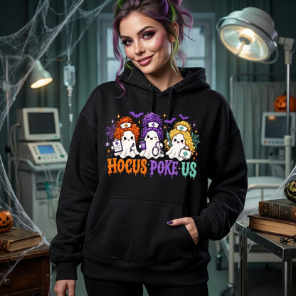 Hocus Poke Us Nurse Halloween T-shirt Sweatshirt Hoodie – Funny Ghost Nurse Gift - mockup 1