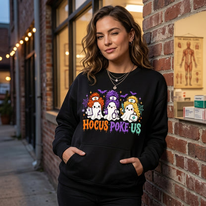 Hocus Poke Us Nurse Halloween T-shirt Sweatshirt Hoodie – Funny Ghost Nurse Gift - mockup 2