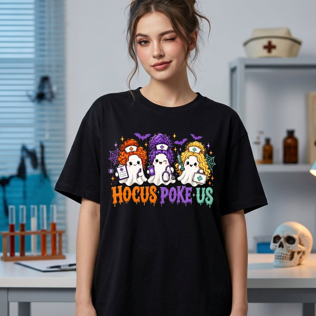 Hocus Poke Us Nurse Halloween T-shirt Sweatshirt Hoodie – Funny Ghost Nurse Gift - mockup 3