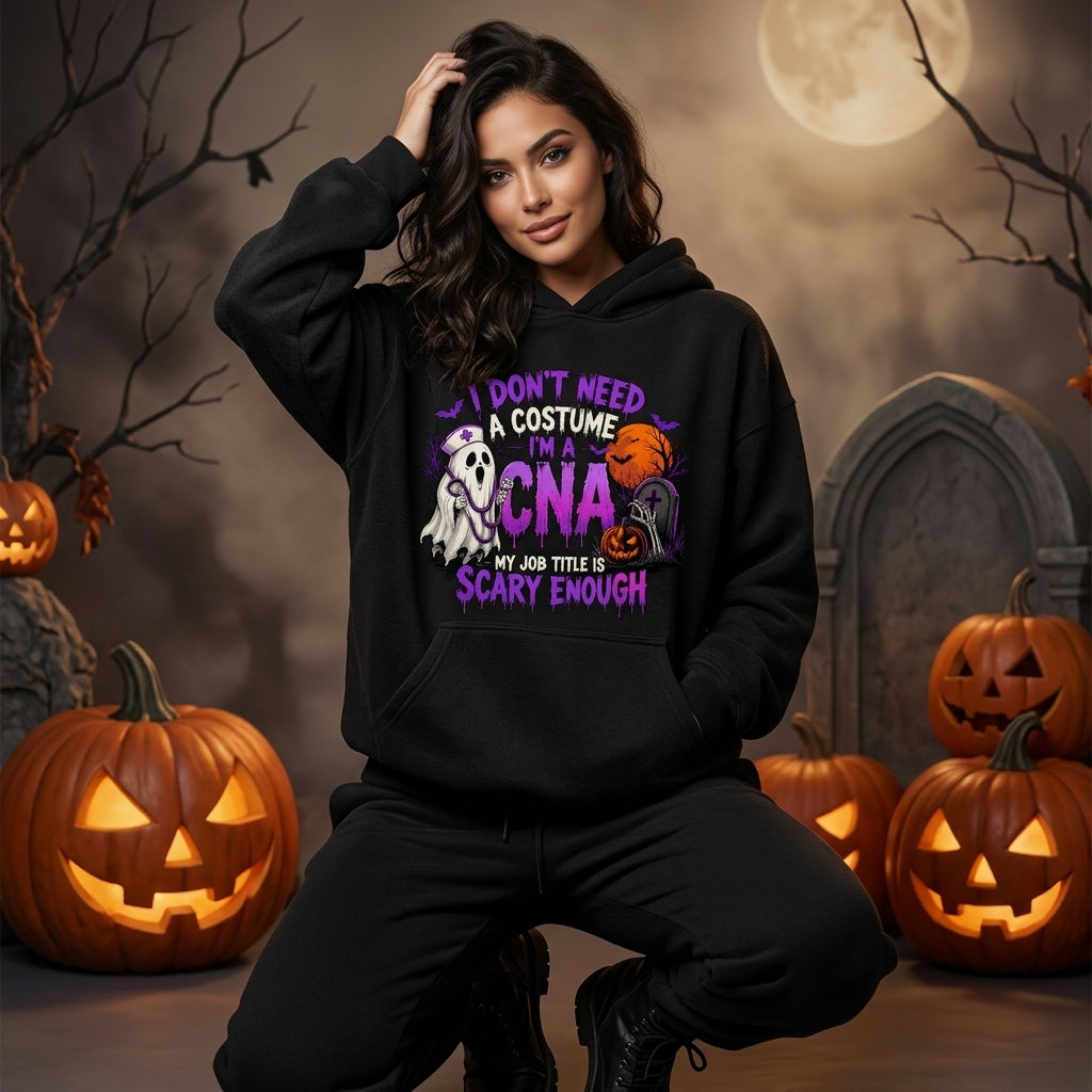 Funny CNA Halloween Ghost T-shirt Sweatshirt Hoodie – Nurse Assistant Gift - mockup 1