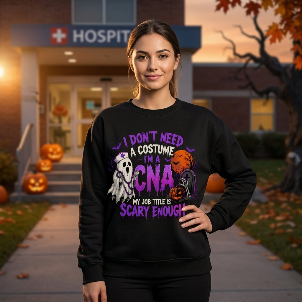 Funny CNA Halloween Ghost T-shirt Sweatshirt Hoodie – Nurse Assistant Gift - mockup 2