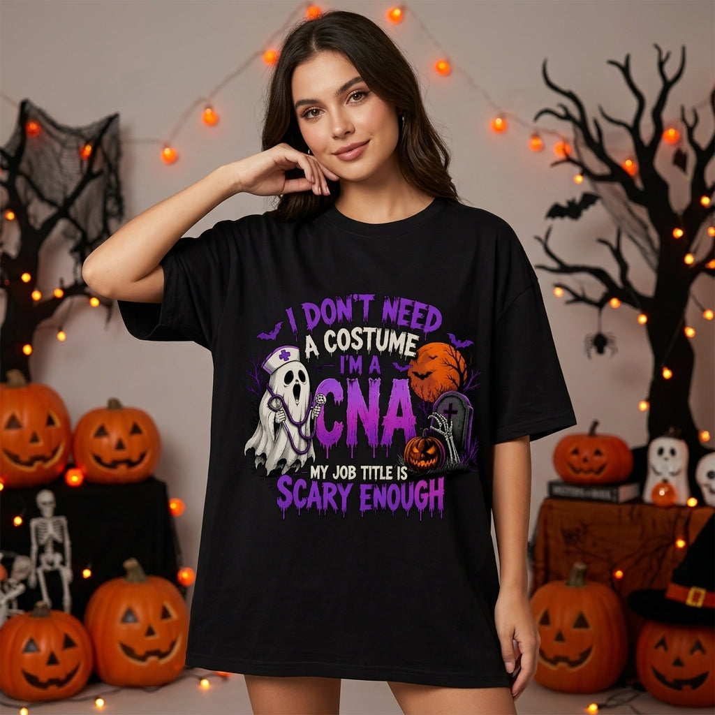 Funny CNA Halloween Ghost T-shirt Sweatshirt Hoodie – Nurse Assistant Gift - mockup 3