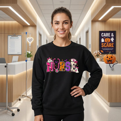 Halloween Nurse Ghost & Stethoscope T-shirt Sweatshirt Hoodie – Spooky Nursing Gift - mockup 2