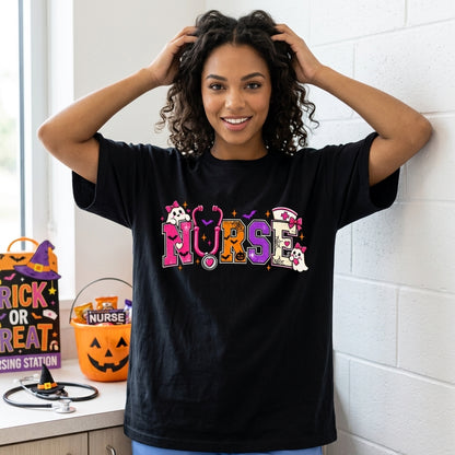 Halloween Nurse Ghost & Stethoscope T-shirt Sweatshirt Hoodie – Spooky Nursing Gift - mockup 3