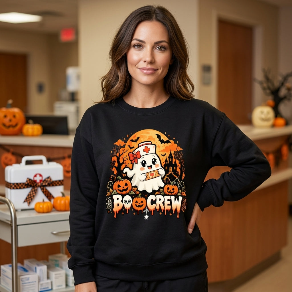 Cute Boo Crew Nurse Ghost Halloween T-shirt Sweatshirt Hoodie – Nursing Gift - mockup 1
