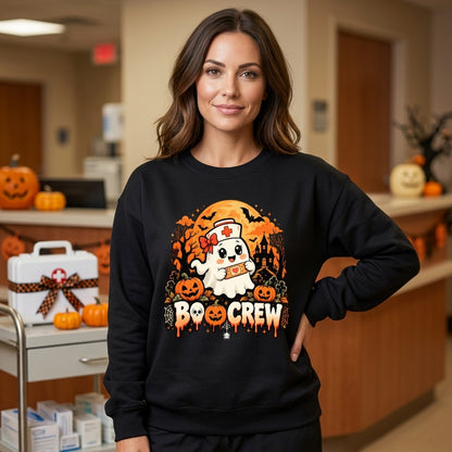 Cute Boo Crew Nurse Ghost Halloween T-shirt Sweatshirt Hoodie – Nursing Gift - mockup 1