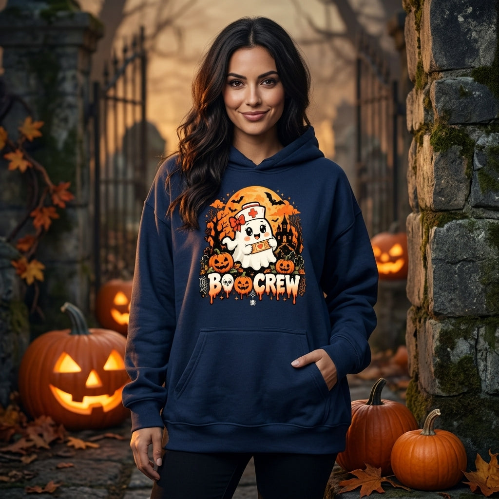 Cute Boo Crew Nurse Ghost Halloween T-shirt Sweatshirt Hoodie – Nursing Gift - mockup 2