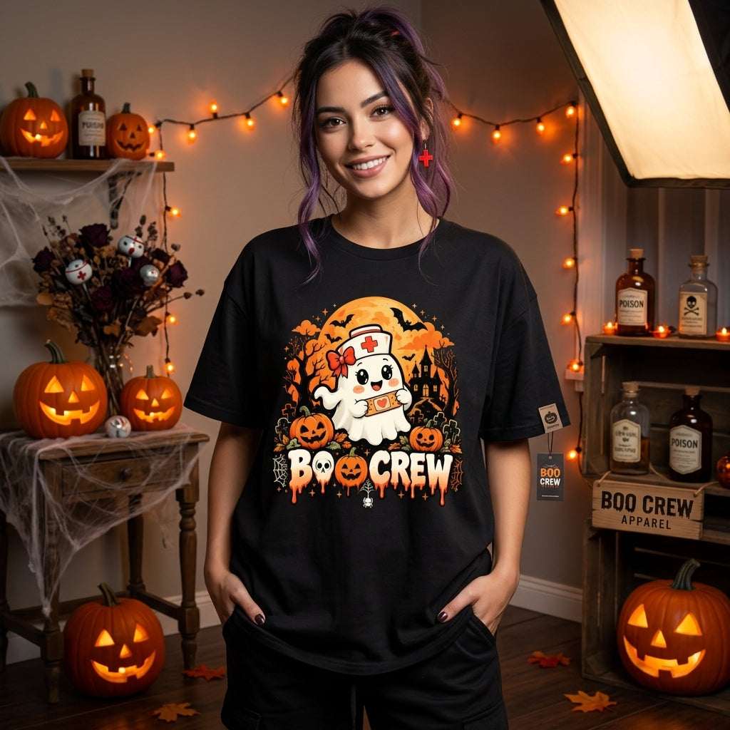 Cute Boo Crew Nurse Ghost Halloween T-shirt Sweatshirt Hoodie – Nursing Gift - mockup 3