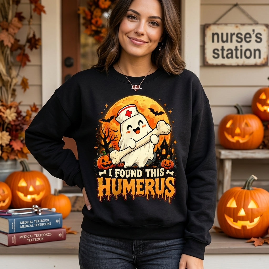Funny I Found This Humerus Ghost Nurse T-shirt Sweatshirt Hoodie – Halloween Gift for Nurses - mockup 1