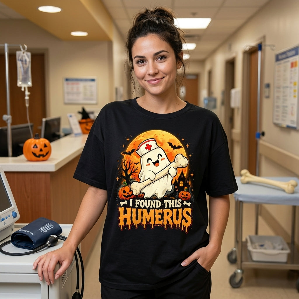 Funny I Found This Humerus Ghost Nurse T-shirt Sweatshirt Hoodie – Halloween Gift for Nurses - mockup 3