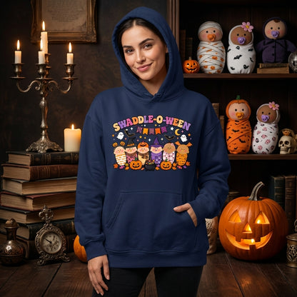 Swaddle-O-Ween Cute Halloween Babies T-shirt Sweatshirt Hoodie – Spooky Season Gift - mockup 2