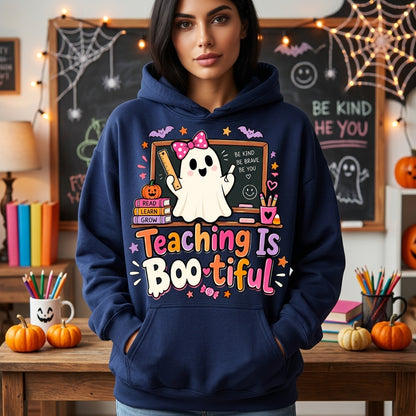 Teaching Is Boo-tiful Ghost Teacher T-shirt Sweatshirt Hoodie - Cute Halloween Gift for Educators - mockup 2