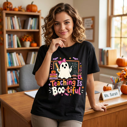 Teaching Is Boo-tiful Ghost Teacher T-shirt Sweatshirt Hoodie - Cute Halloween Gift for Educators - mockup 3